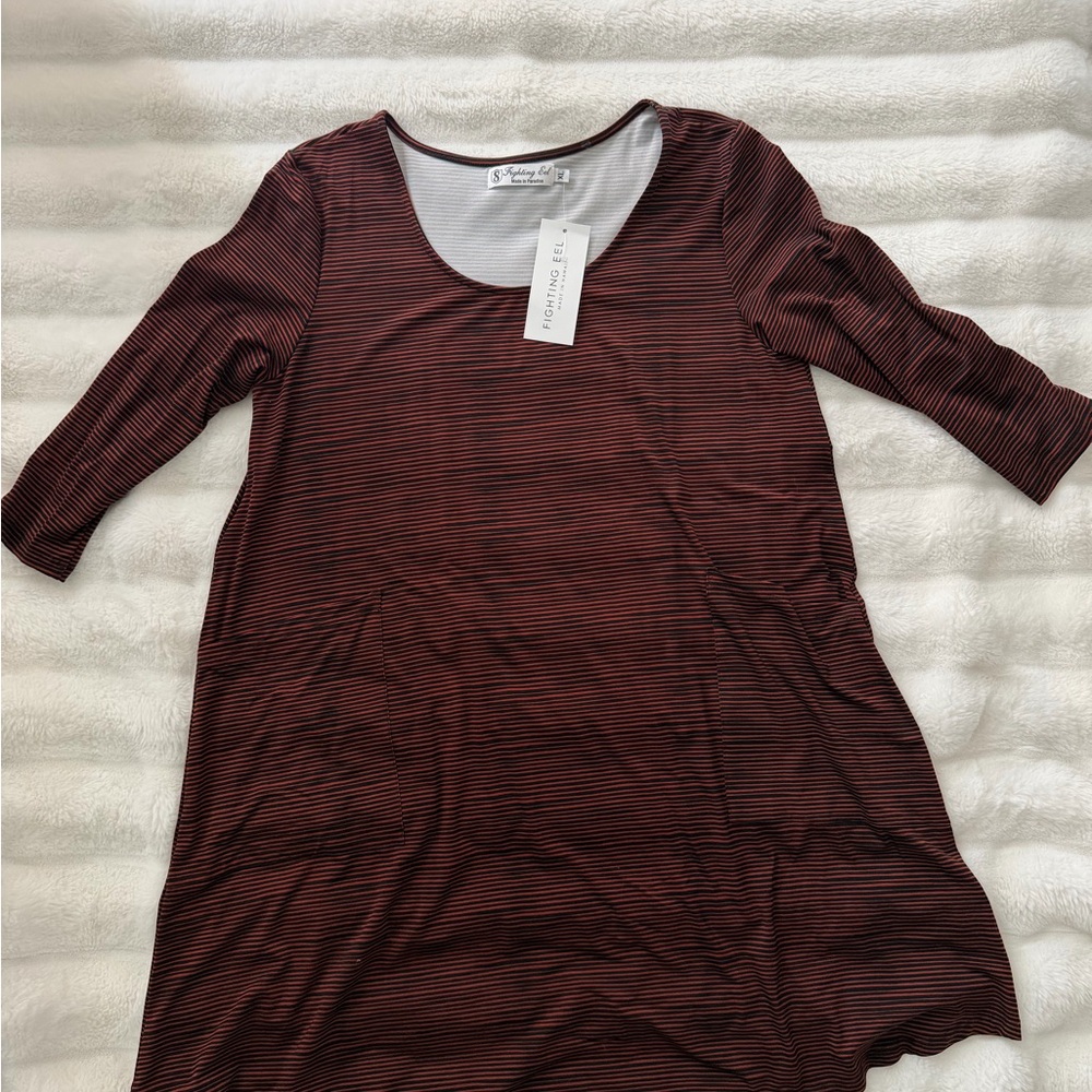 Fighting Eel Burgundy and Black Striped Scoop Neck Top